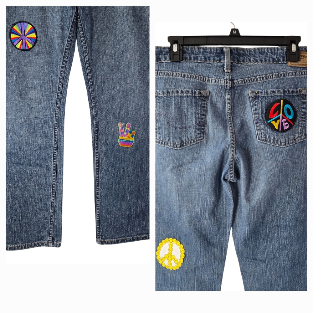 Signature By Levi's Upcycled Low-Rise Bootcut Jean Peace Sign Love Patches
